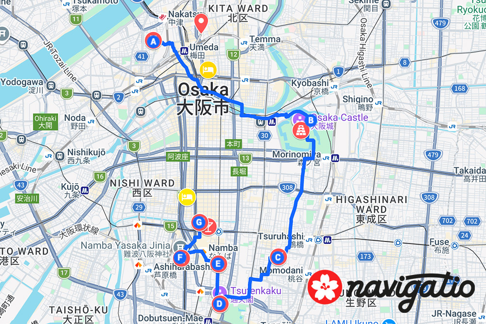 osaka itinerary map