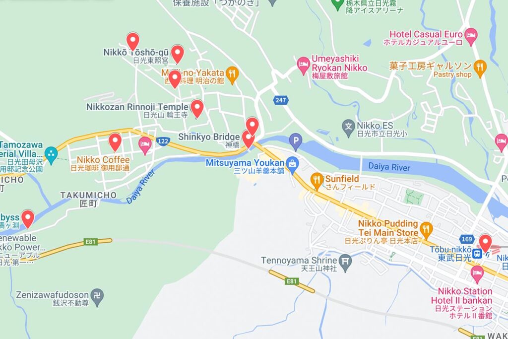 nikko day trip itinerary map