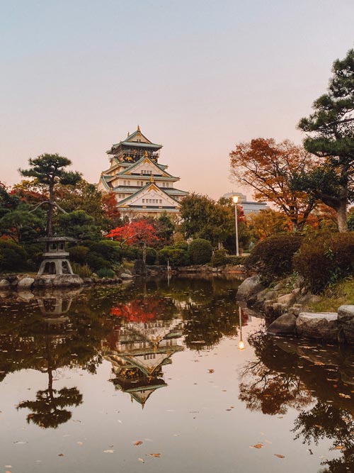 osaka castle at sunset osaka castle at sunset