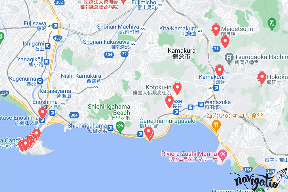 enoshima and kamakura day trip itinerary map