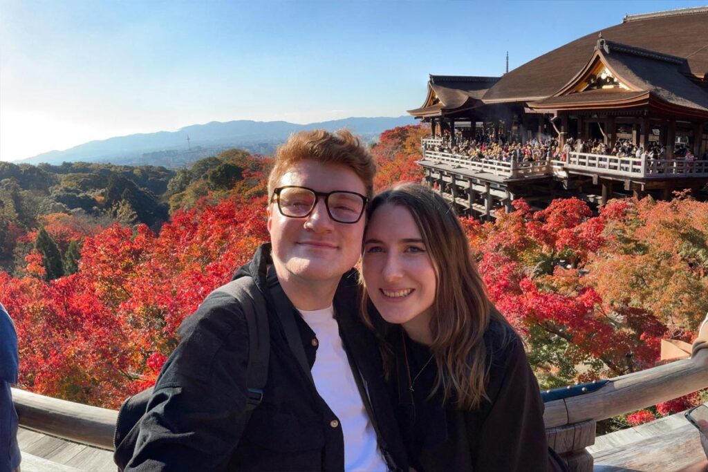 couple at kiyomizu dera temple in November
