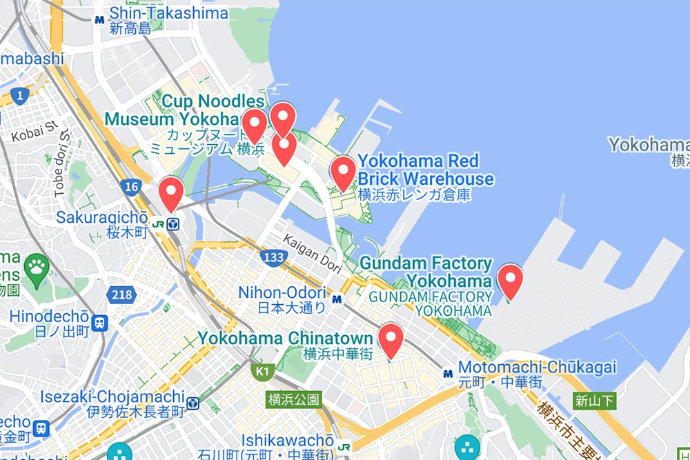 yokohama day trip itinerary map