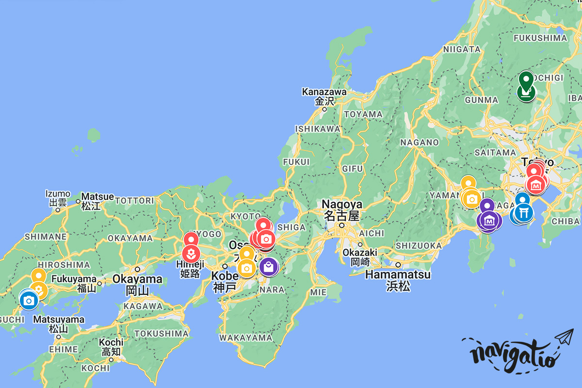 two week Japan itinerary map