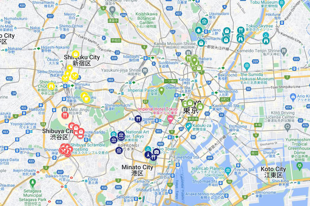 tokyo itinerary map