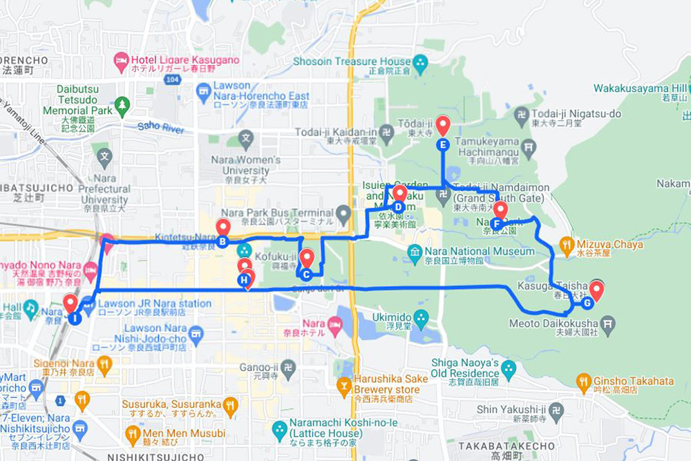 one day nara itinerary map