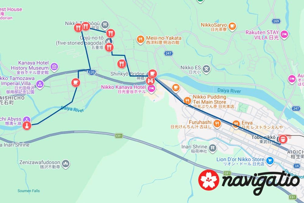nikko day trip itinerary map and route