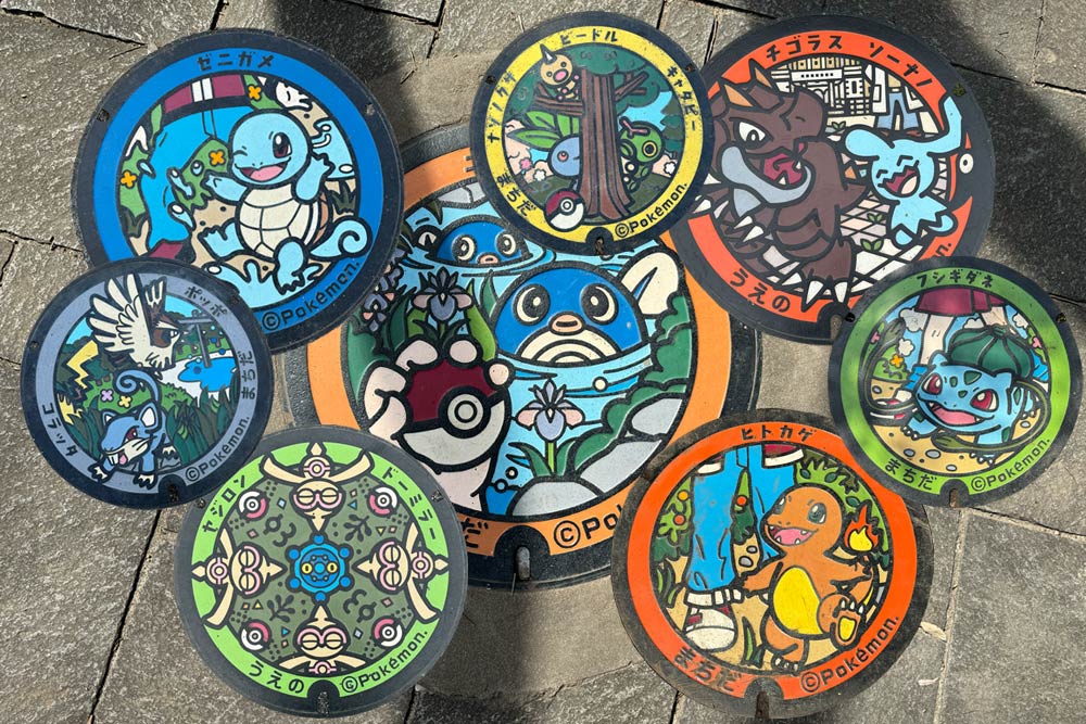 some of the pokemon manhole covers in the tokyo prefecture area