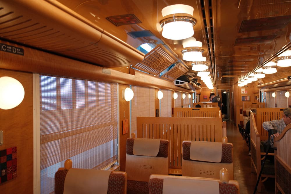 inside the two star 4047 train from takeo onsen to nagasaki